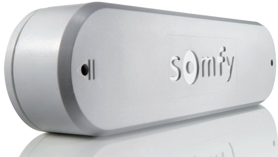 Somfy 3D Windsensor attaches to awning front bar, and retracts awning due to movement from excessive wind.