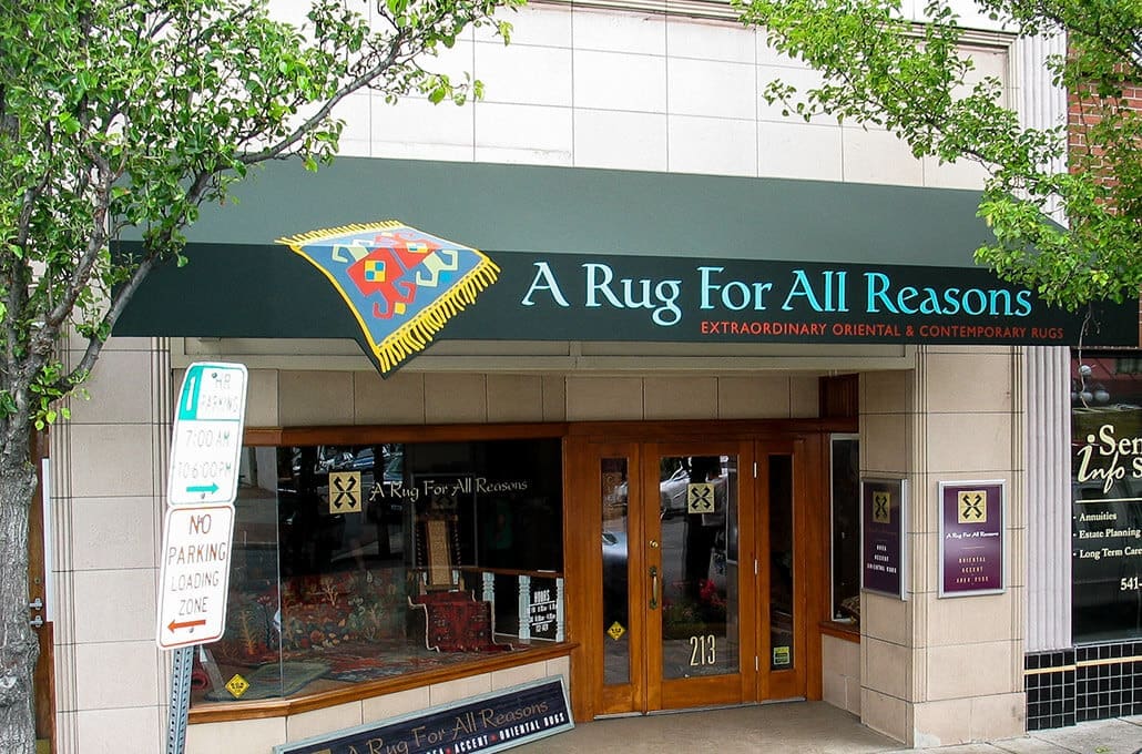 Getting creative with awning graphics can make for a striking appearance, making your storefront stand out from the rest.